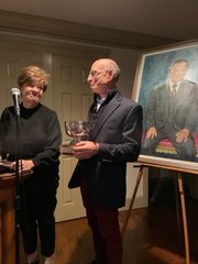 Victor Principe receives his Pelletreau Award from Bellport-Brookhaven Historical Society president Joan Kaelin.